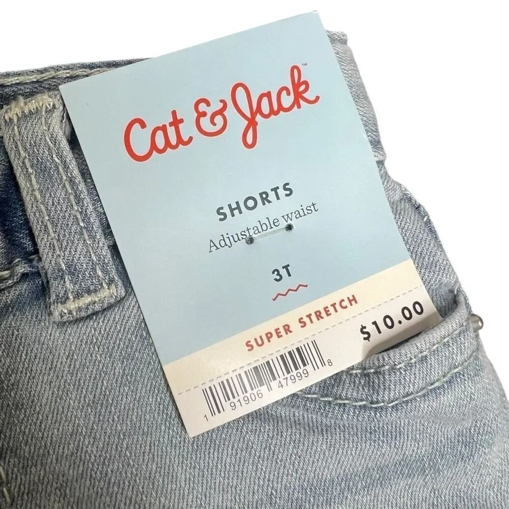 NEW Cat & Jack Super Stretch Denim Shorts with Lace Trim Adjustable Waist 3T
